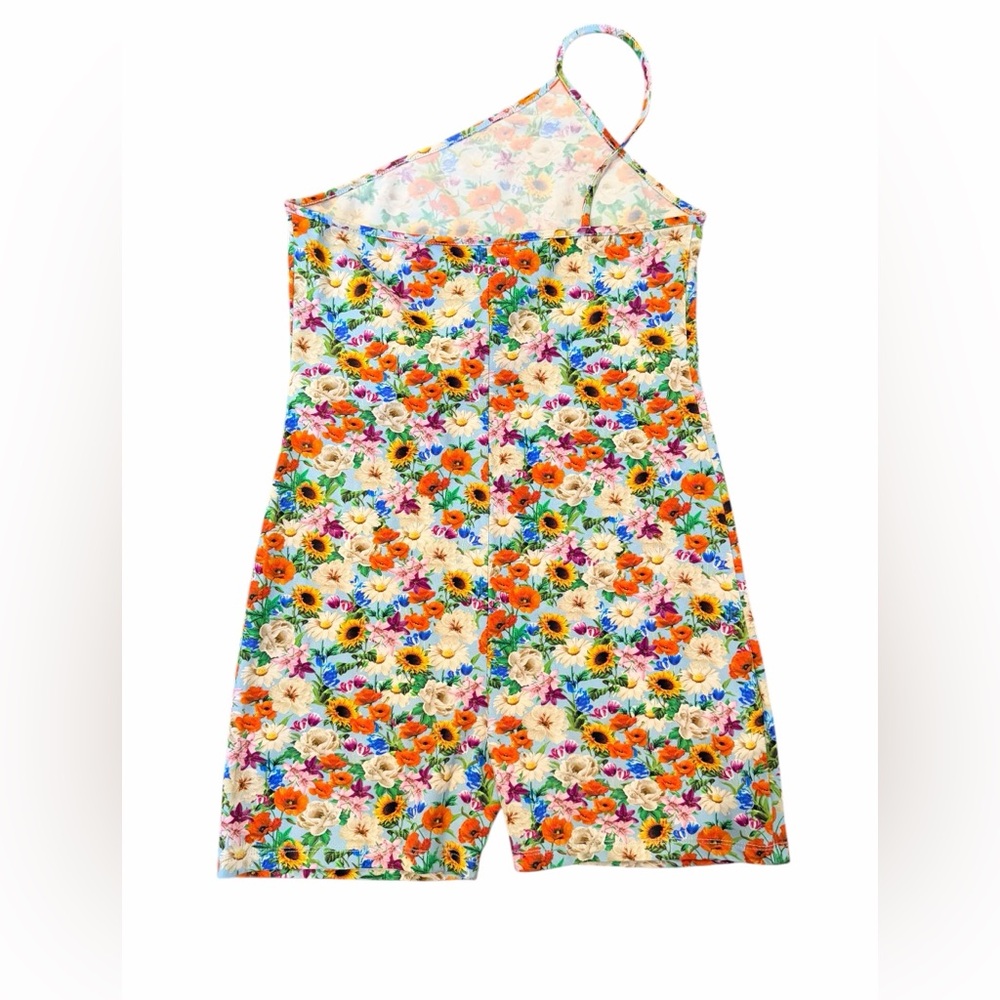NWT ZARA Floral One Shoulder Romper L Asymmetrical Festival Vacation - Picture 5 of 7